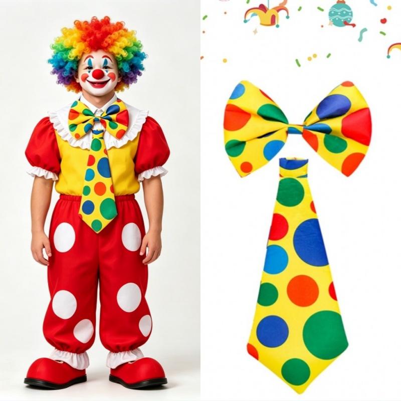 Colorful Polka Dot Print Circus Carnival Clown Props Tie Bow Tie Wigs Hat Headgear Halloween Party Cosplay Funny Joker Costume