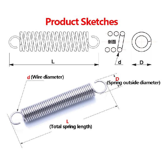 Creamily 1PCS Open Hook Tension Spring Pullback Spring Coil Extension Spring Draught Spring Length 60-340mm