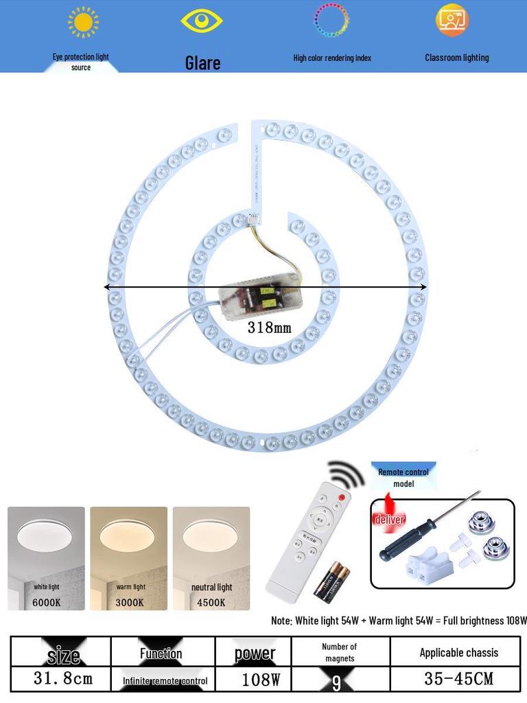 Ceiling LED Light Replacement Panel with Tricolor Changing Beads for Living Rooms