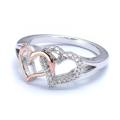 Fashion Simple Cross Double Love Diamond Zircon Two-color Ring US Size 5-11