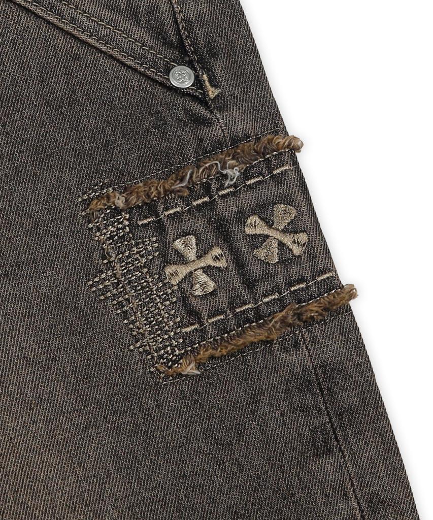 XTONZ Xp284 Boro Patchwork Bermuda Denim Pants (Brown)