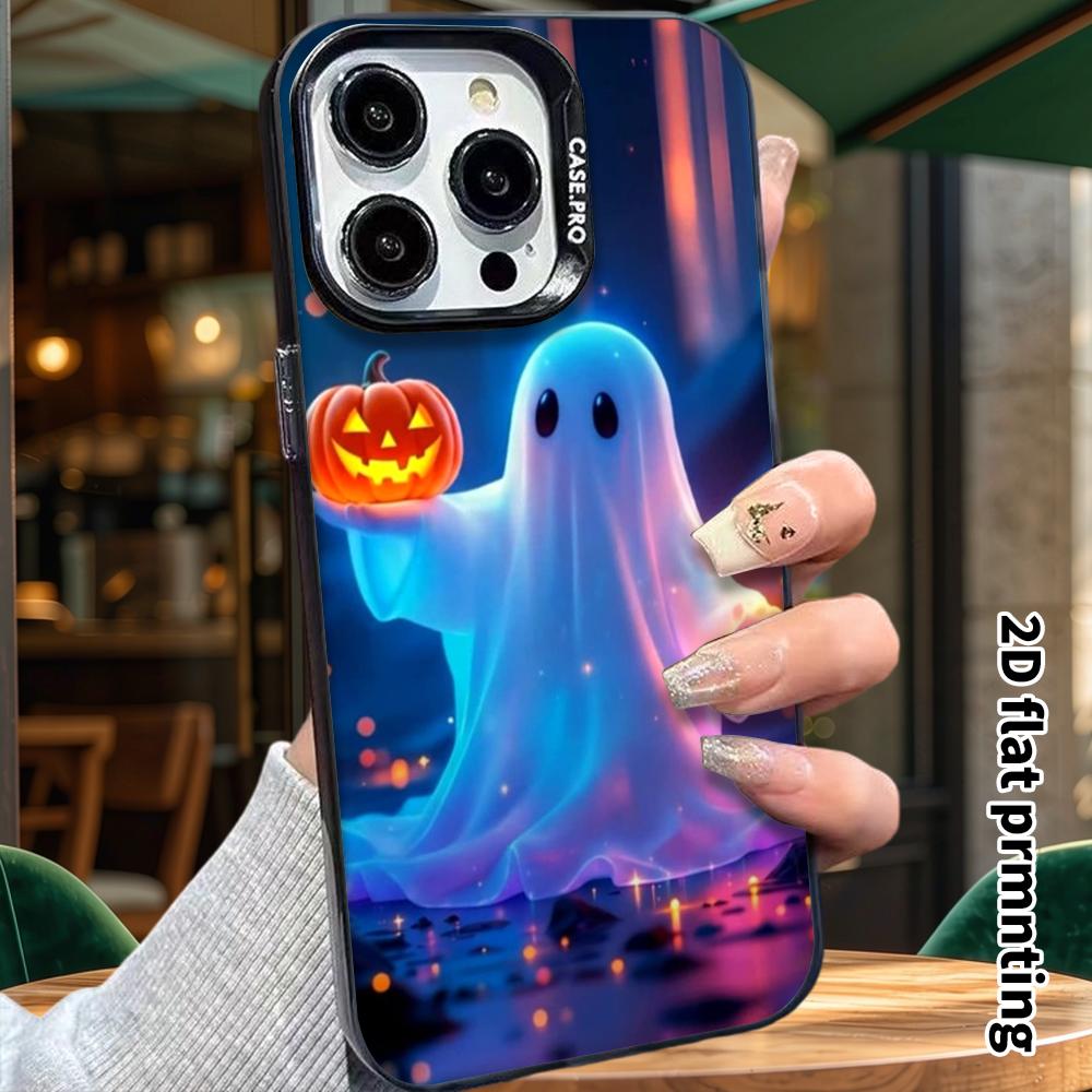 Phone Case: 2D flat, suitable for iPhone 18, 17, 16, 15, 14, 13 Pro in color silver protective case, couple style, pumpkin ghost, Christmas and Hallow