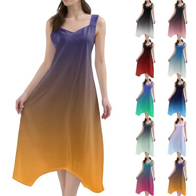 Women's Casual Fashion Round Neck Sleeveless Print Irregular Hem Midi Dress