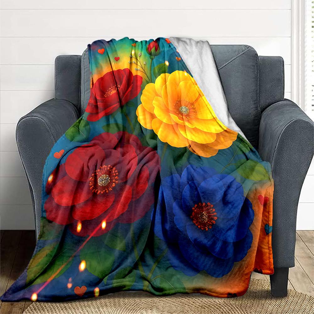 

1pc Colorful Flowers Blanket, Lightweight Flannel Fleece with Digital Printing, Soft Warm for Sofa, Travel, Camping, Office, Couch, Chair, and Bed, Al 100x150cm