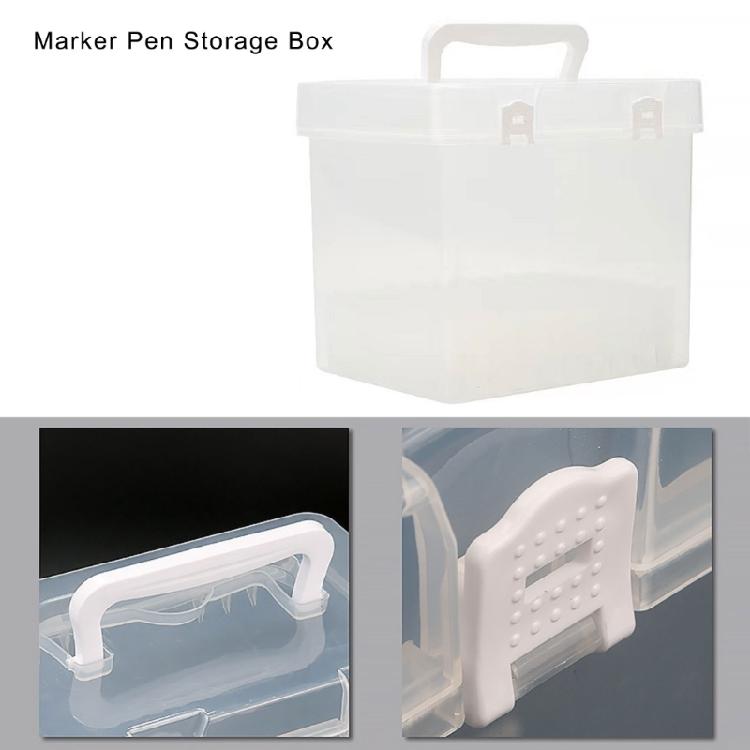 Portable Plastic Art Supply Organiser with Handle Multi Compartment Marker Storage Box For Neat Desktop Arrangement