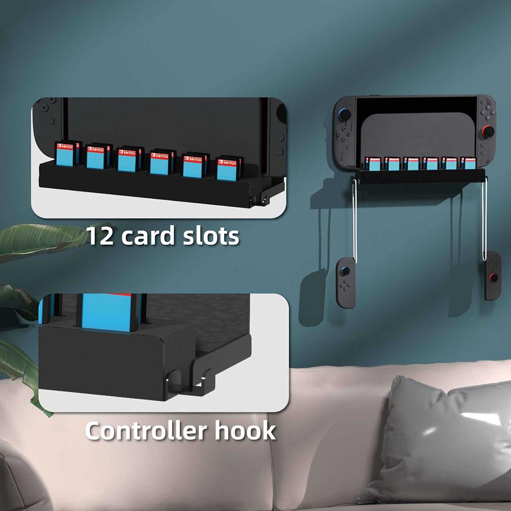 Metal Wall Bracket with Game Card Slots and Joy-Con Hanger Console Holder Stand with Controller Holder for Nintendo Switch2