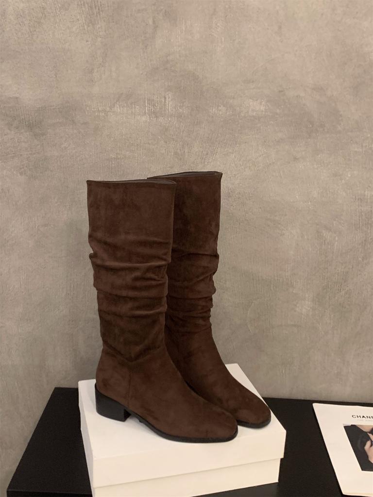 High Heel Skinny Boots Square Head Medium Tube Knight Boots Women's Shoes 2025 New Spring, Autumn and Winter Stacking Boots Long Boots