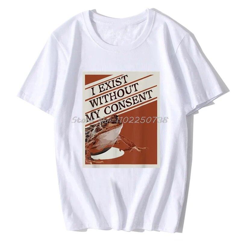 

Футболка «Я существую без моего согласия» с лягушкой, забавная сюрреалистическая футболка «Meme Me IRL», топы, рубашки с преобладающим принтом, хлопковые футболки унисекс, повседневные 3XL
