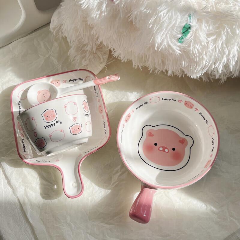 Zhishi Cute Cartoon Piggy Ceramic Dinnerware Set