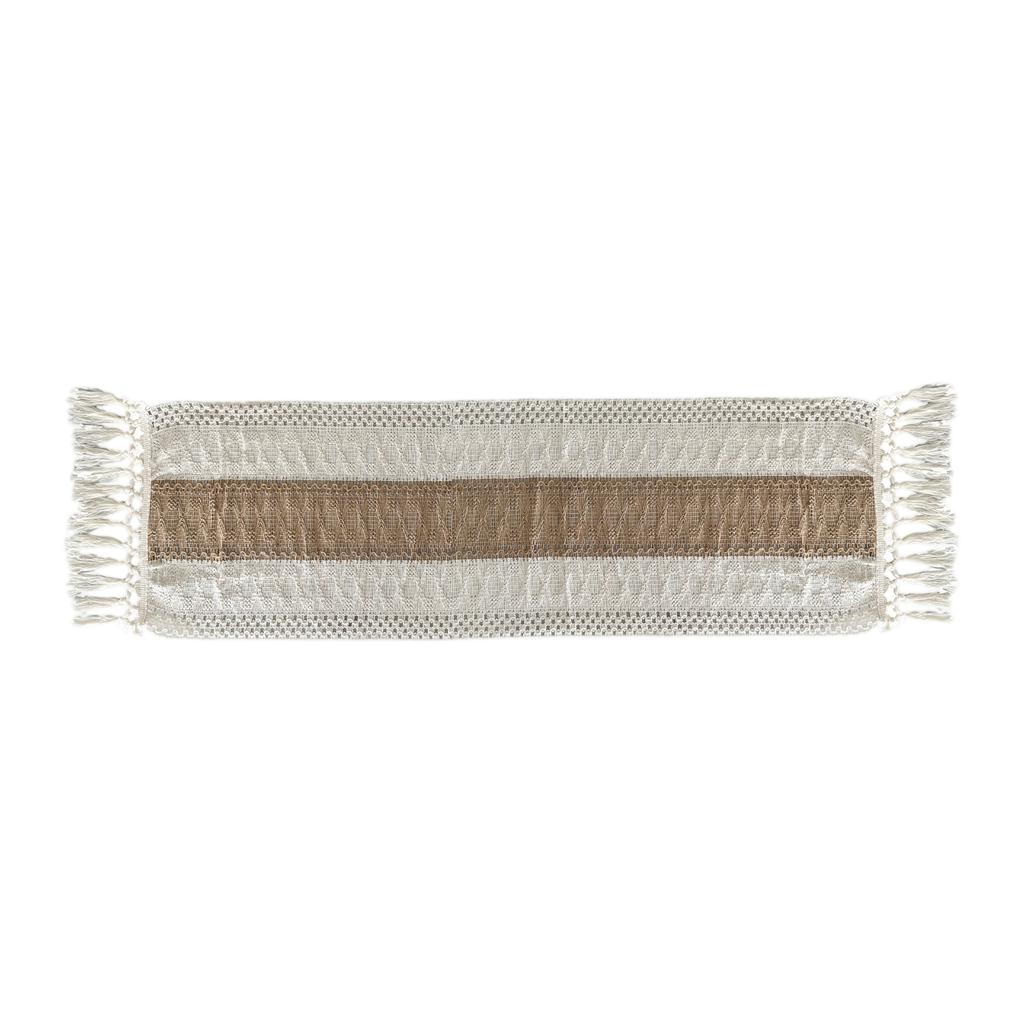 Luxurious Color Blocked Cotton And Linen Table Flag, Hollowed Out Woven Long Tassel Restaurant Decorative Tablecloth