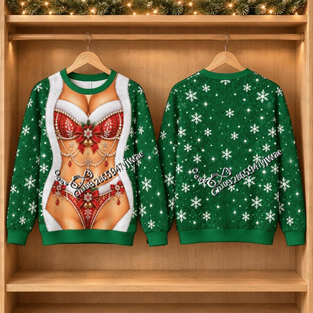 2026 Winter Men and Women's Funny Christmas Ugly Couples Party Santa Body Adult Round Neck Hoodie Men Women Cosplay Sweatshirt