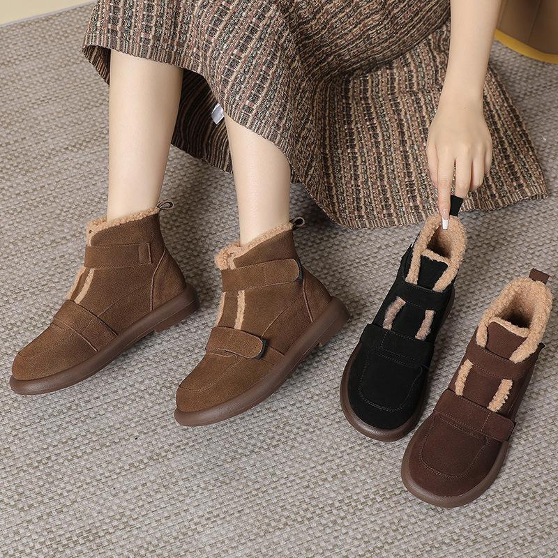 GKTINOO  Snow Boots Women Cow Suede Furry Solid Color Round Toe Hook & Loop Flat With 2025 Winter Lasies Shoes Handmade