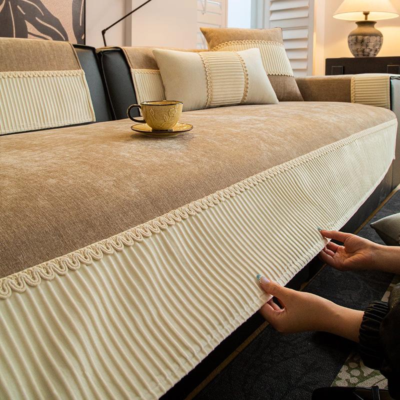 New Sofa Cushion Light Luxury High-End Leather Sofa Cover Backrest Chenille Four-Season Universal Non-Slip Seat Cushion