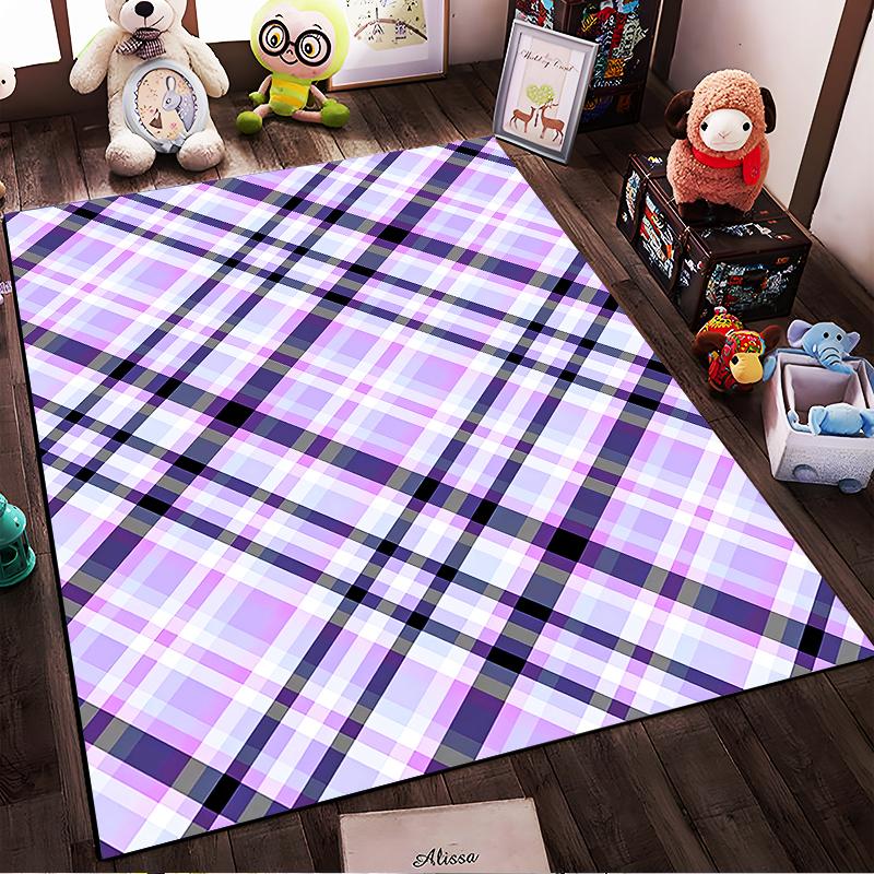 Purple and White Plaid Pattern Carpet for Living Room or Bedroom Suitable for use as an anti-slip for living room bedroom sofas