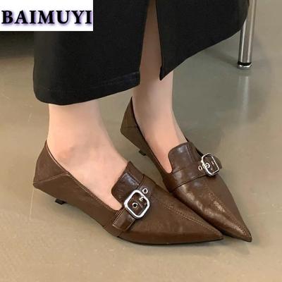 Pointed Toe Women Sexy Loafers Shoes 2025 Trend Low Heels Elegant Fashion Leather Shoes New Designer Party Mature Mujer Zapatos