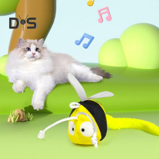 Touch Activated Chirping Insect Cat Toy Hanging Soft Plush Bee Dragonfly with Realistic Sound Interactive Cat Kicker Catnip Toy for Indoor Cats