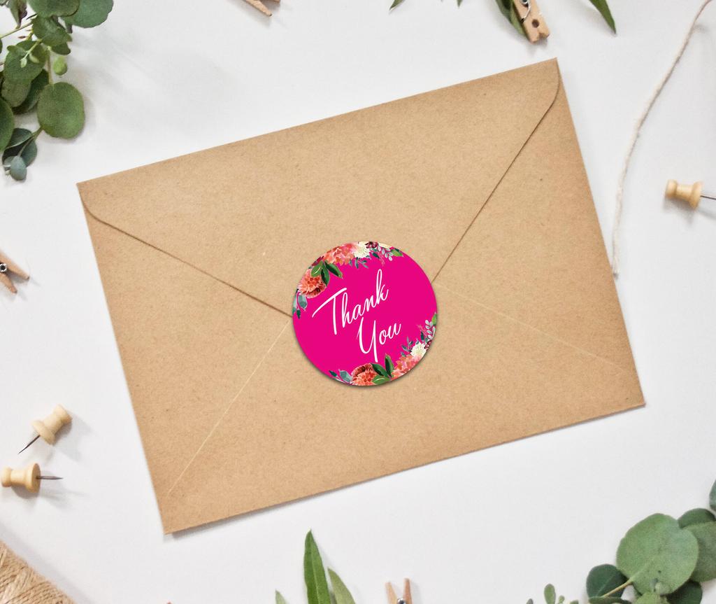 Darling Souvenir Pack Of 45 Pcs Round Chrysanthemum Floral Border Black Thank You Stickers-1.6