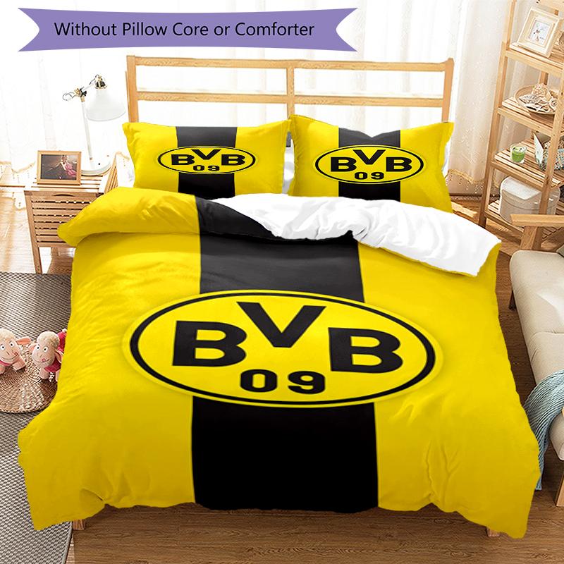 3pcs Borussia Dortmund Bedding Set Duvet Cover Closure Includes 1 Duvet Cover & 2 Pillowcases, Soft and Comfortable for All Seasons.