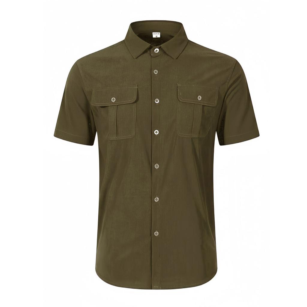 Men Short Sleeve Button Down Shirt Two Chest Pockets Classic Collar Fit Casual Shirt for Daily Wear