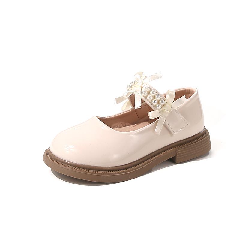 Girls Fashion Pearl Princess Leather Shoes 2025 Autumn New Children's Black Performance Shoes Bow Casual Shoes