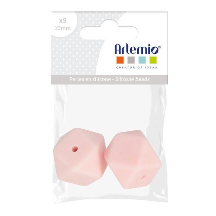 Perles en silicone - ARTEMIO - Hexagonales - 17 mm - Rose poudré - Aide à la dentition