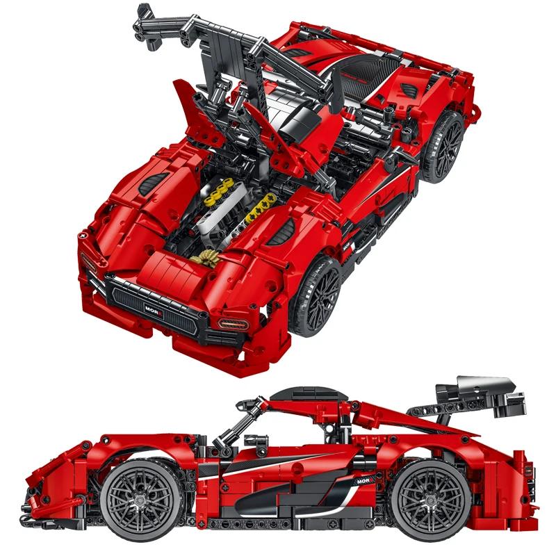 Non-Toxic Mechanical Red Race Car Moc Assembly Bricks Creative Construction Kit Diy Tabletop Decoration Birthday Christmas Gifts For Kids