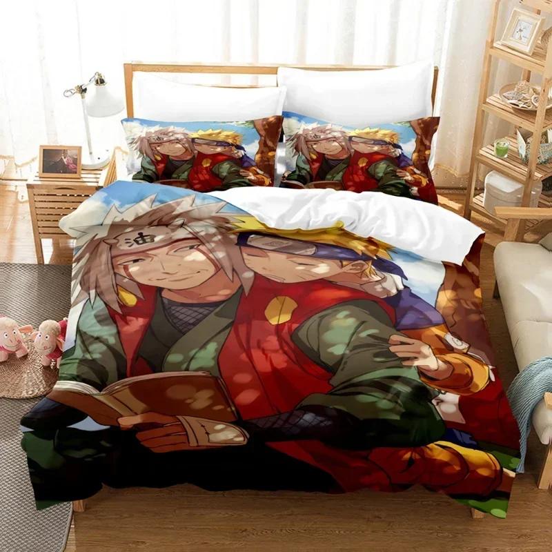 Naruto Bedding Set Quilt Cover Uchiha Sasuke Pillowcase Anime Kakashi Decor Bed Spead Bedroom Duvet Cover Bedding Suit Kids Gift