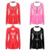 Women Latex Dress Deep V Neck Mesh Long Sleeves Mini Dress Shiny Faux Leather Dress Halloween Costume Rave Party Punk Club Wear