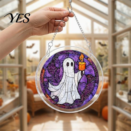 Adult Halloween Activity Acrylic Puzzle Suncatcher Window Hanging,7.87 Inch Sun Catcher Decorative Hanging Decoration Ornament, Ideal for Gifting and