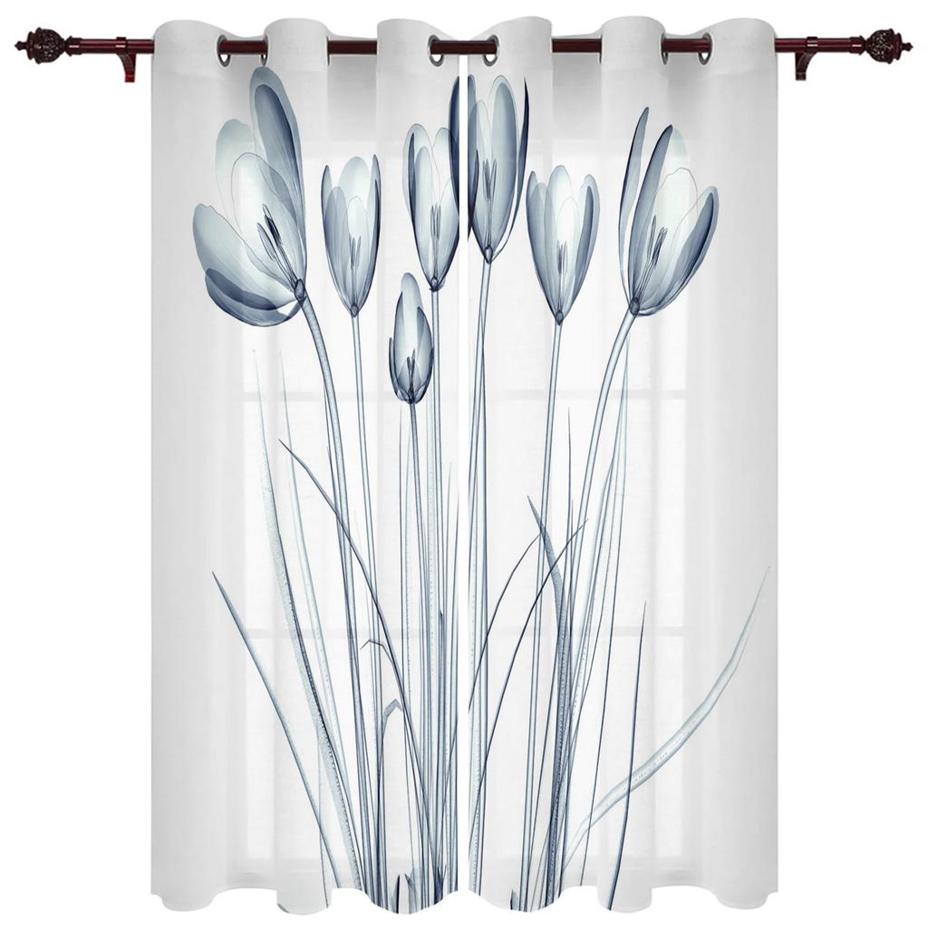 Blue Flowers Bouquet Windows Curtains for Bedroom Modern Printing Blinds Curtain For Living Room Home Decor