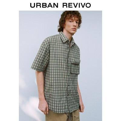 UR2026 Men's Casual Plaid Drawstring Short Sleeve Shirt