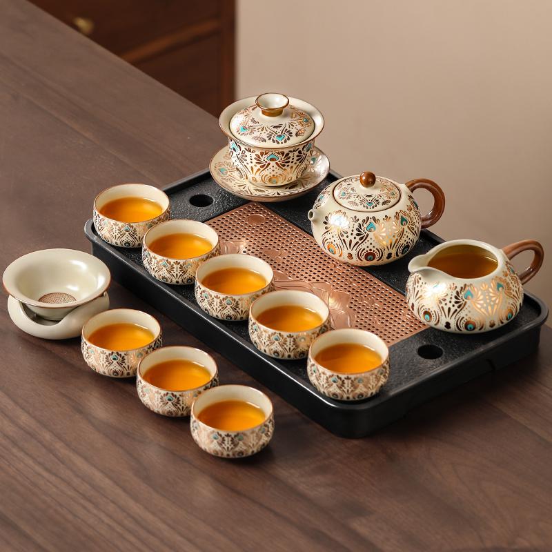 Ru Kiln Kung Fu Tea Set: Light Luxury Teapot, Teacups & Brewing Tray