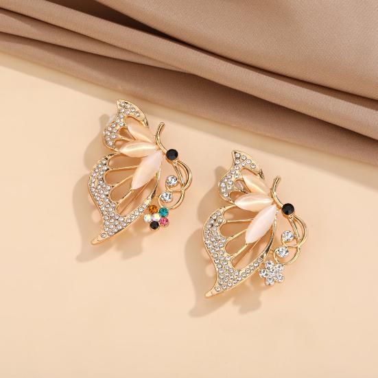 Zinc Alloy Brooch Pin, Butterfly Shape Lapel Badge with Rhinestones Inlaid, Brooch Versatile Accessory for Sweaters Collars Hats Bags Coats Scarves