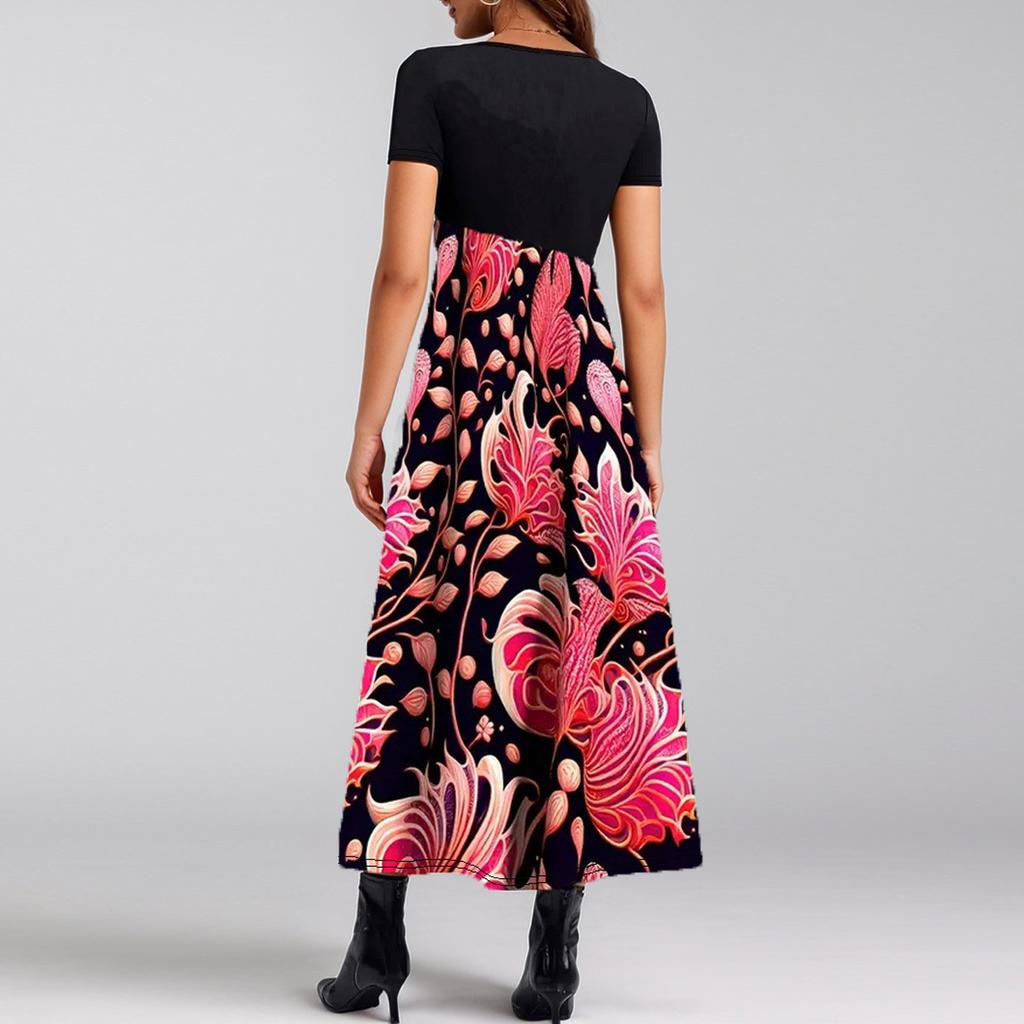 Women's Summer Maxi Dress 2025 Floral Wrap V Neck Puff Short Sleeve Ruffle Beach Resort Long Dresses