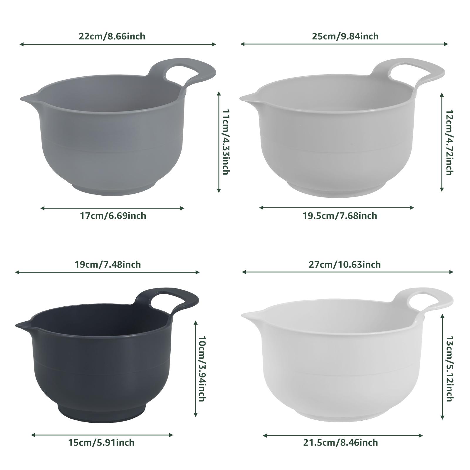 

4Pcs Classic Mixing Bowls Set Plastic Reusable Nesting Mixing Bowls with Pour Spout and Handle Non-Slip Kitchen Cooking Utensils