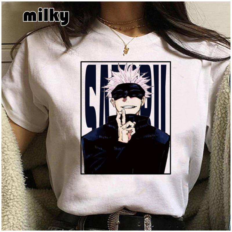 Goth Kläder Gojo Grafisk T-shirt Anime Jujutsu Kaisen Rolig Sommar T-shirt för Kvinnor Japanska T-shirts Tecknad Kvinno T-shirts