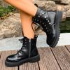 British Style Retro Booties Winter New Round Toe Lace-up Front Studded Platform Non-slip Pumps
