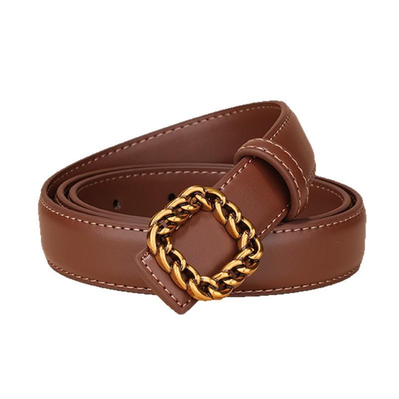 New Women's Belt, High-end Smooth Buckle Jeans Belt, Fashionable and Versatile, Genuine Leather Belt for Women