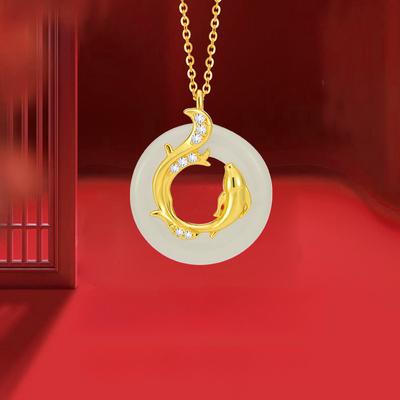 Collana con Pendente da Donna BLINGBAY Collana Koi Accessori Pendente in Giada Hetian Catena Maglione Nicchia Squisita Gioiello Regalo di Compleanno per Ragazze