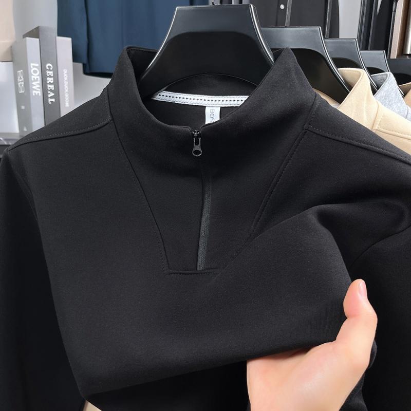 

Autumn Men s Half Height Zipper Stand Up Collar Hoodie Original Quality Solid Color Simple Casual Commute Menswear 5XL чорний