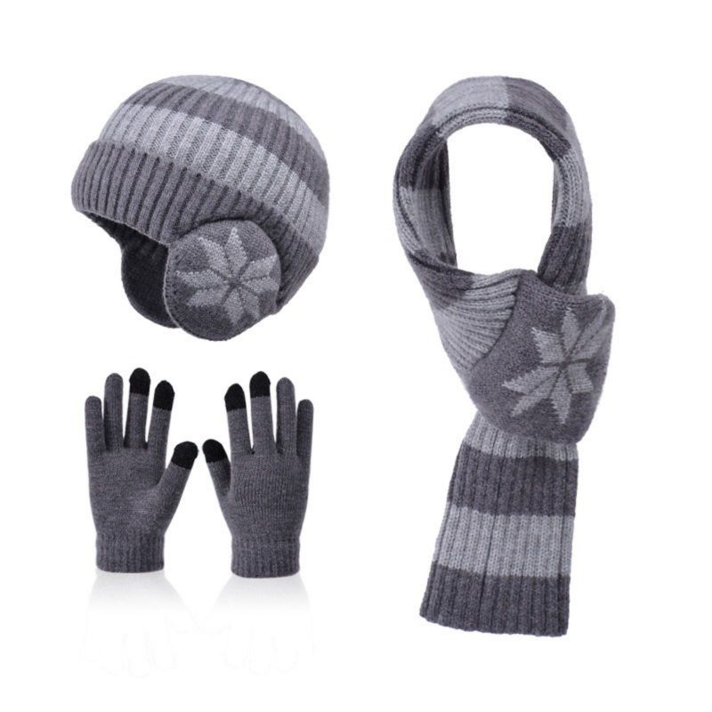 Kids Winter Knitted Warm Hat Scarf Gloves 3pcs Sets