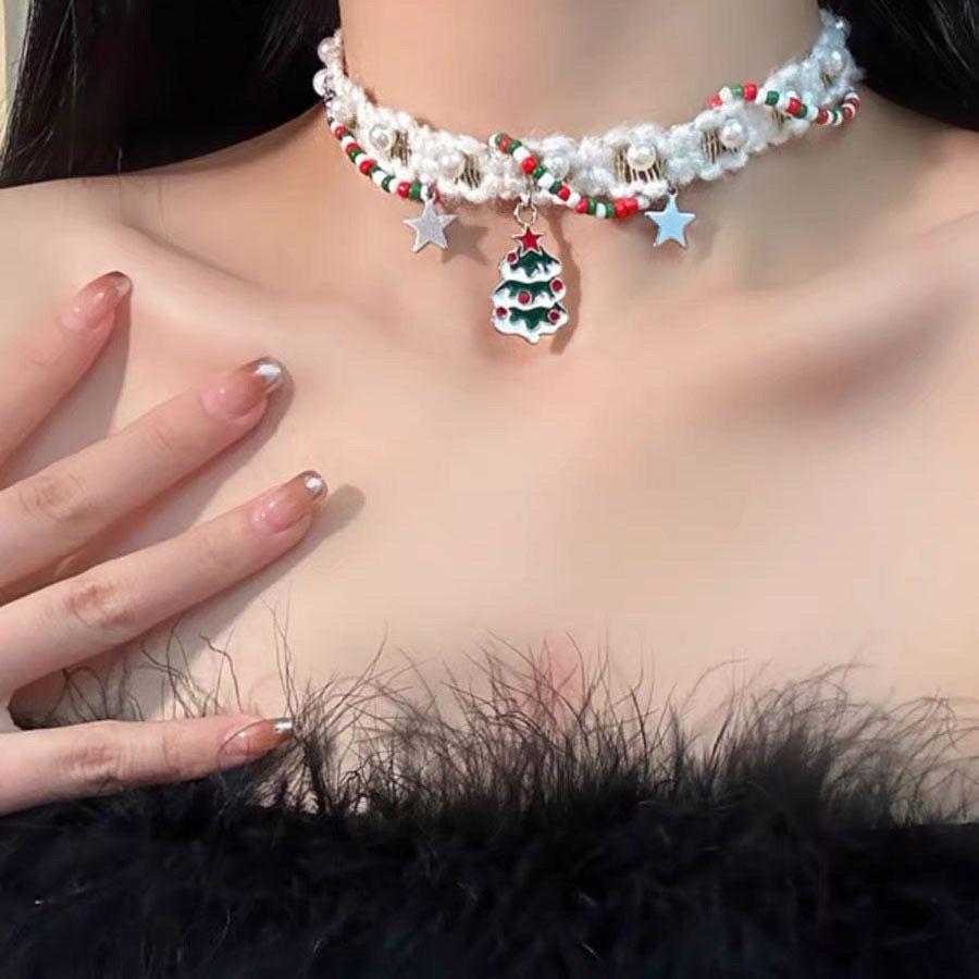 

Рождественская елка из бисера, плюшевое ожерелье, осенне-зимняя атмосфера, колье, воротник, ниша, элитный свитер с ключицами, воротник-хомутик, Китай