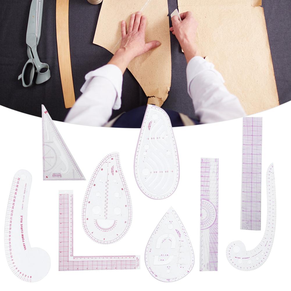 Juego de 9 reglas de costura, regla curva multifuncional, accesorios de medición de sastre.