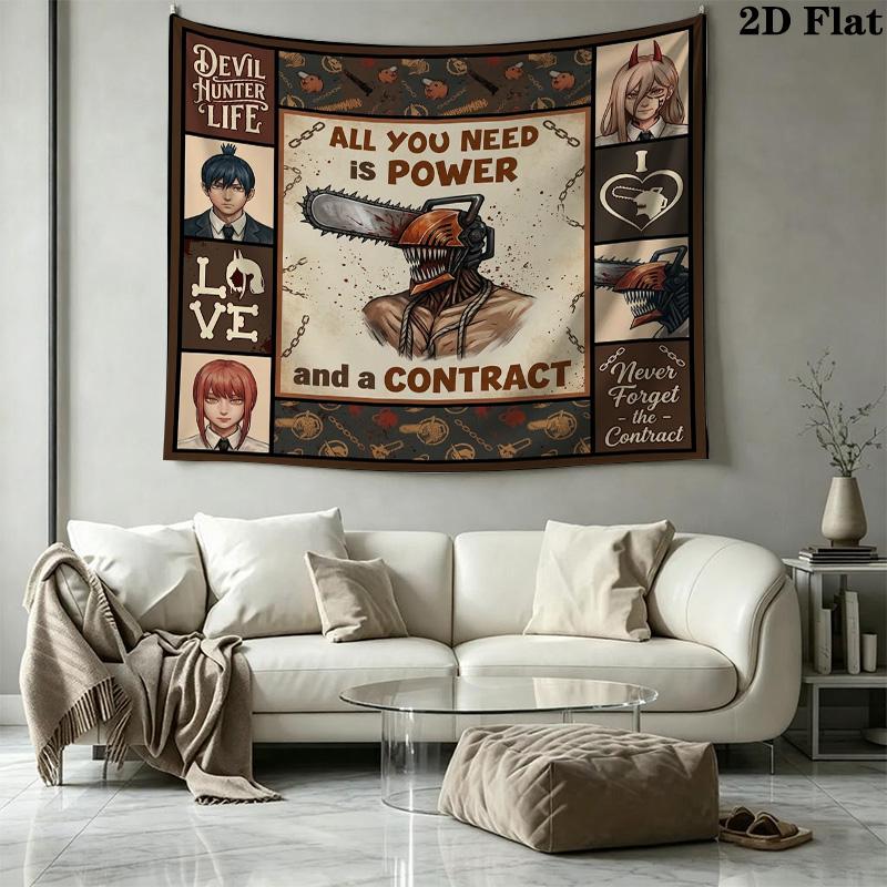 Chainsaw Man Wall Tapestry Aesthetic Wall Hanging Printed Fabric Blanket Decorative Tapestries For Bedroom Living Room Home Decor