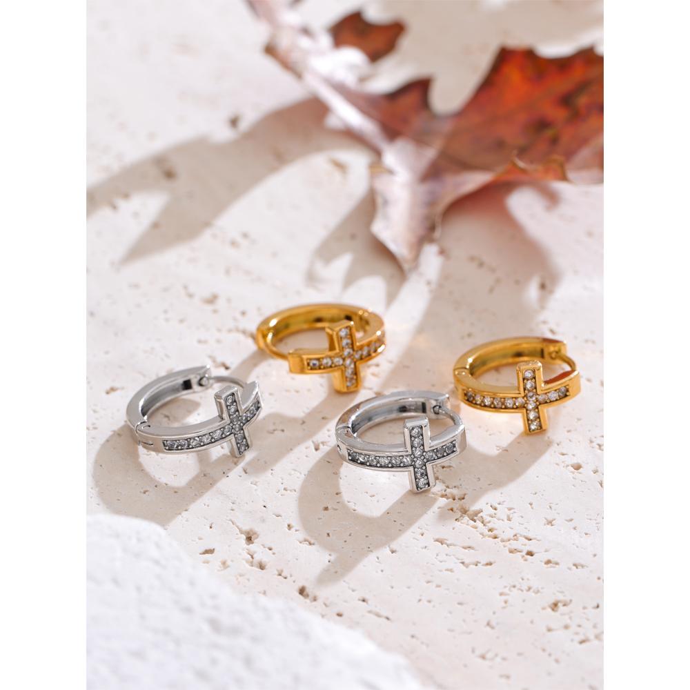 Eetit Hochwertige Zirkonia Kreuz Creolen Vielseitig Täglich Eingetroffen Edelstahl Charm Schmuck Geschenk