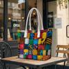 Colorful Geometric Pattern Tote Bag Casual Large Capacity Top Handle Bag for Daily Shopping Travel