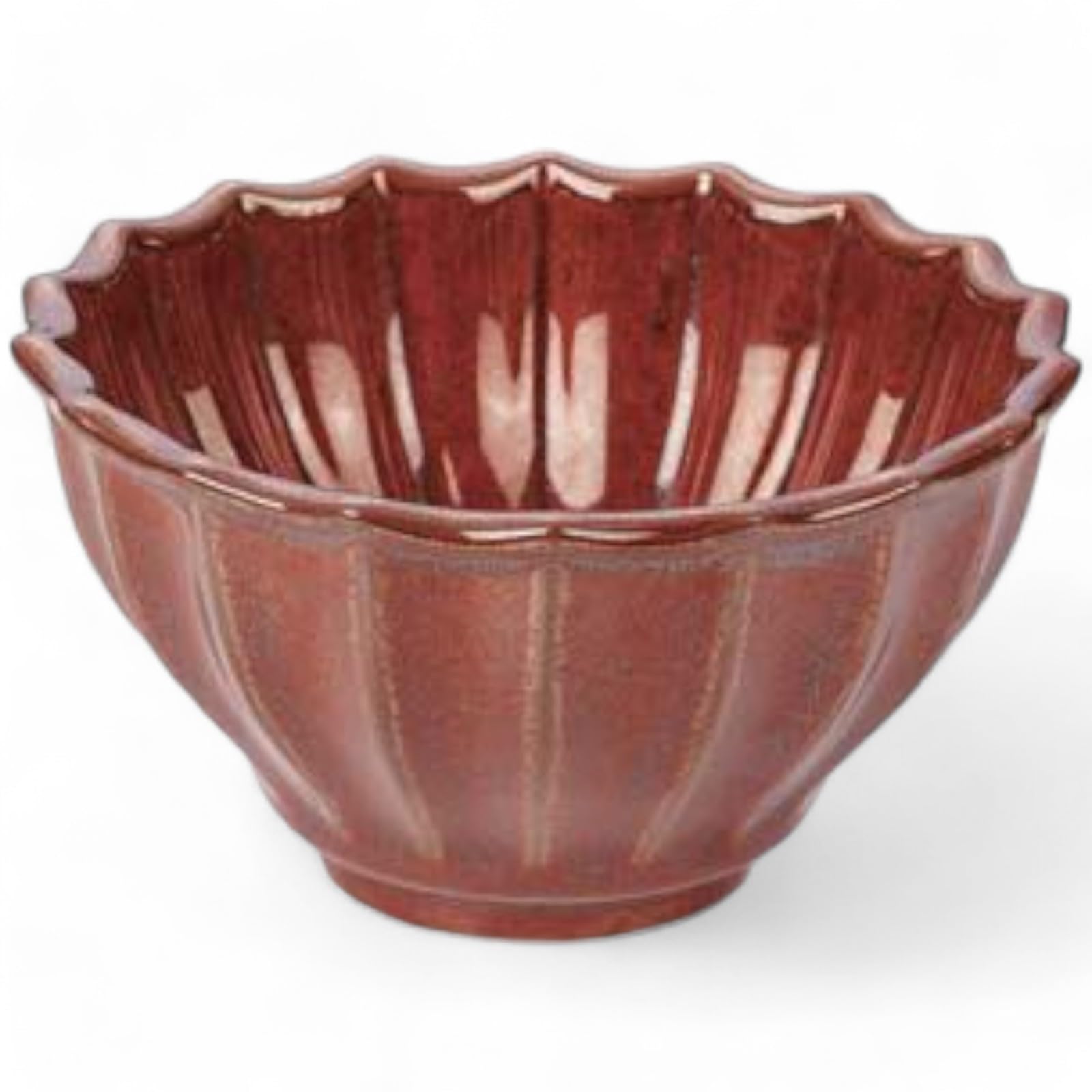 Takumi-style Arita ware 11cm serving plate, persimmon red glaze with wave rim, medium size, made in Japan.