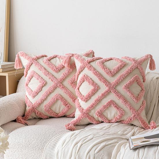 Valentine's Day Throw Pillow Cover 18" x 18" 3D Embroidered Soft Tufted Pink Pillowcase Plush Faux Fur Pillow Cover