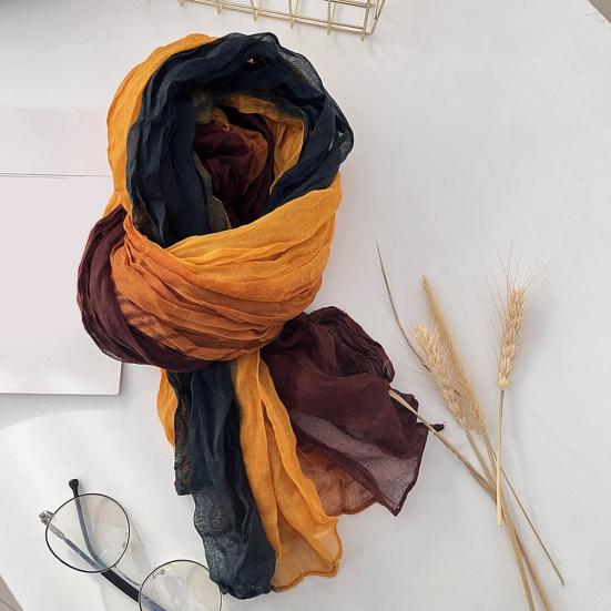 Unisex Shawl Scarf Gradient Color Versatile Wrinkled Long Scarf Autumn Winter Wind-Proof Cold-Resistant Shawl Wrap