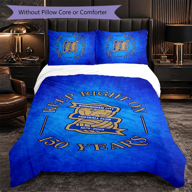 BIRMINGHAM CITY FOOTBALL CLUB 3 Piece Bedding Set Soft Duvet Cover Set with Pillowcases Printed Bedroom Decor Set for Home